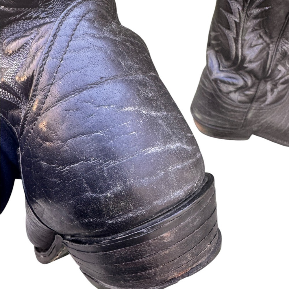 Tony Lama Black Leather Vintage Cowboy Boots Men's 8D Vintage Western USA in GUC - Picture 8 of 15